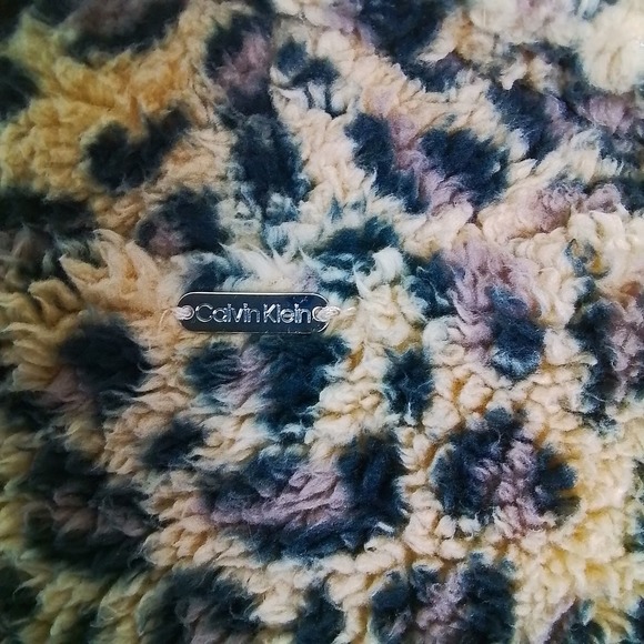 Calvin Klein Open Front Plush Sherpa Fleece Jacket Size Small w/ Leopard Print - Picture 8 of 11